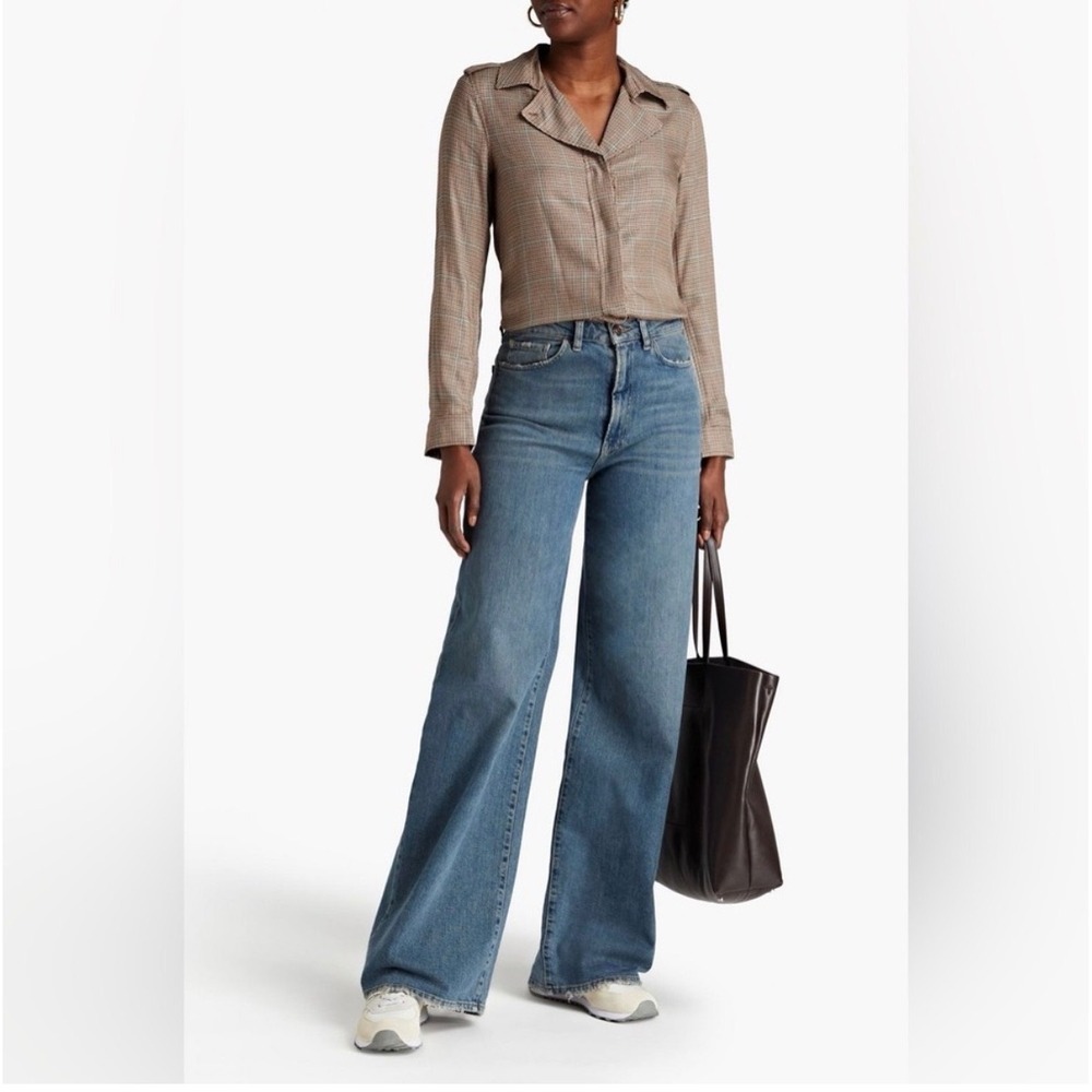 rag & bone XS‎ Houndstooth Button Blouse Brown Tailored Workwear Top